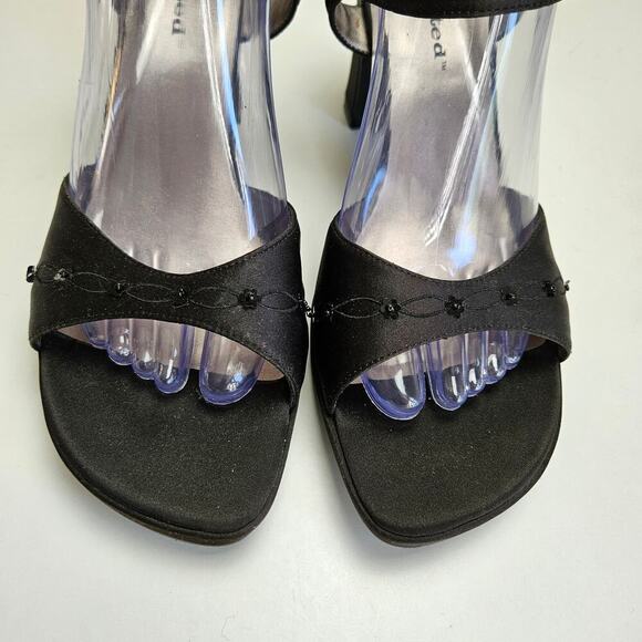Y2K Unlisted Wedge Heels Women's 10‎ Black Satin Sequin Ankle Strap Sandals - Picture 4 of 12